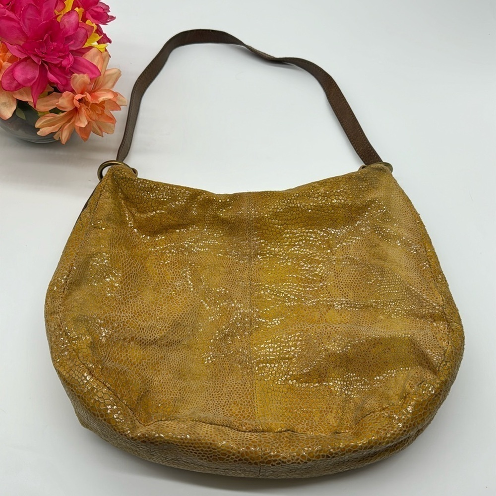 Hobo International Gold Yellow Hobo Bag Snakeskin Pattern with Leather Handle